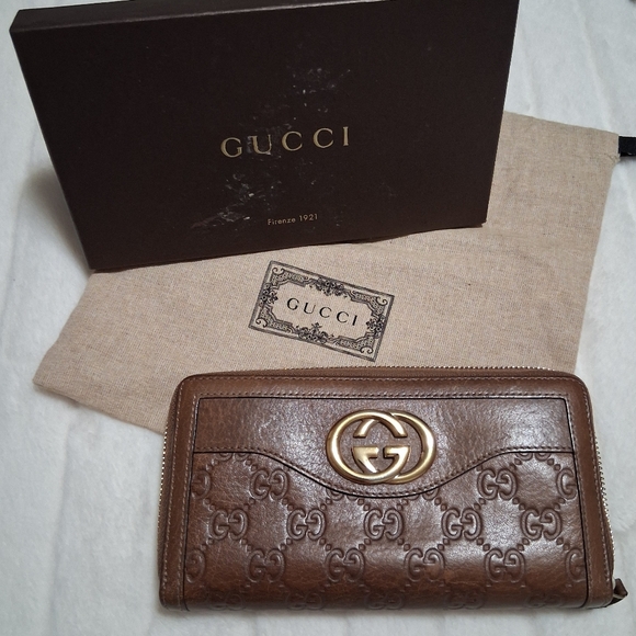 Gucci Handbags - GUCCI Guccissima SUKEY Zip Around Long Brown Wallet Leather (Brown)